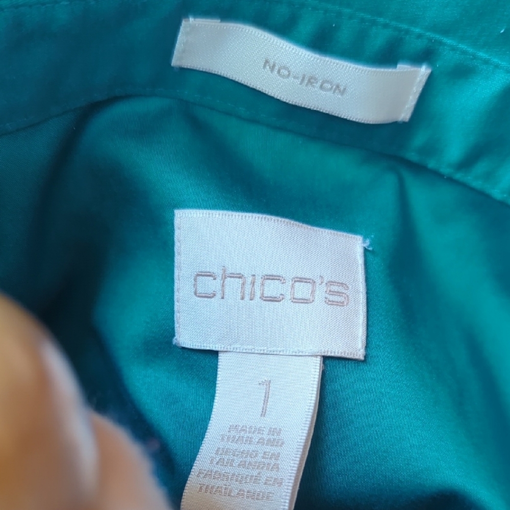Chico's No Iron Teal Button-Down Collared Shirt - Picture 2 of 5